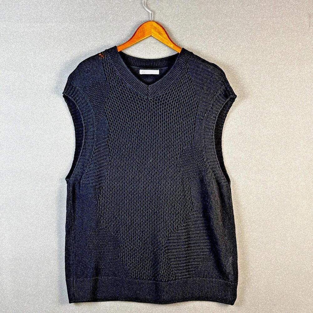 ZARA Black Gray Sleeveless Sweater Vest Open Knit Women’s XL Academia Office